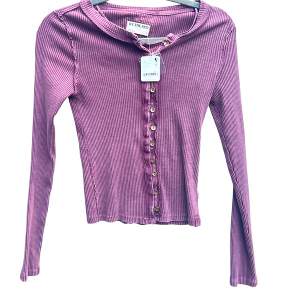NWT Free People We The Free It’s on Cardi Purple Button Down Ribbed Top small s - Picture 3 of 6